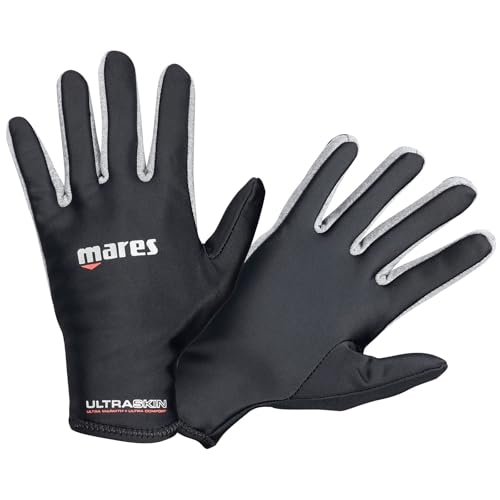Mares Unisex Ultraskin Diving Gloves - UPF 50+ Sun Protection Windproof Breathable Multi-Layered Thermal-Insulated Multi-Sport Water Gloves, Black/Gray, Small