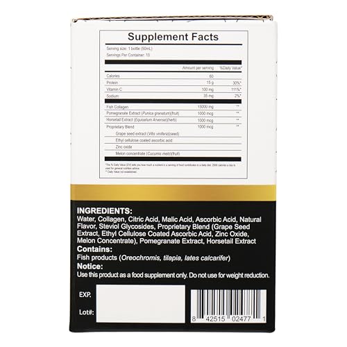 Diamond Liquid Collagen Drink, 15000 mg Hydrolyzed Marine Collagen Peptides with Vitamin C, Pomegranate, Healthy Hair Skin Nails Joints Bones Support, 50 ml x 10 Bottles (3 Boxes)