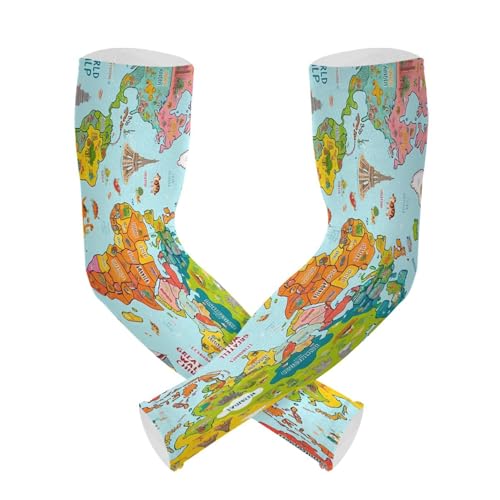PYBUG World Map Cooling Arm Sleeves Men Women Breathable with Thumb Hole Sun Protection for Gardens,Gardening,Farms,Driving,Cycling