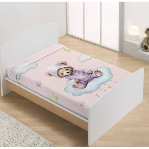 Manta bebé Cuna Terciopelo Estampado Oso dormilón Diseño 537 VIP (04 Rosa)