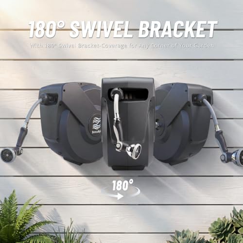 Retractable Garden Hose Reel - 5/8 in x 100 ft Automatic Wall Mount Automatic Water Hose Reel with 10 Patterns Nozzle, Heavy-Duty Aluminum Mount, 180° Swivel, Auto-Lock for Outdoor Watering by BreezeReel - Image 7