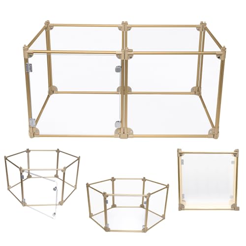 Front Row Foldable Dog Playpen – Durable and Portable Puppy Playpen for Exercise, Rest & Play – Clear Fence Panels with Aluminum Rods and Crate for Dogs and Other Small Pets (Gold, 6-Panel)