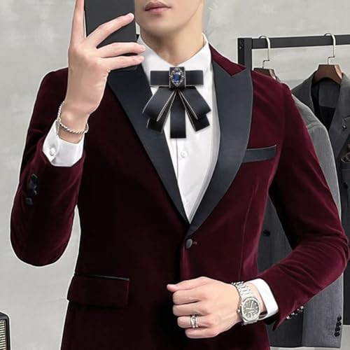 Image of Rhinestone Retro British Style Pre-tied Adjustable Fabric Ribbon Bow Tie for Women Men Uniform Necktie Bownot