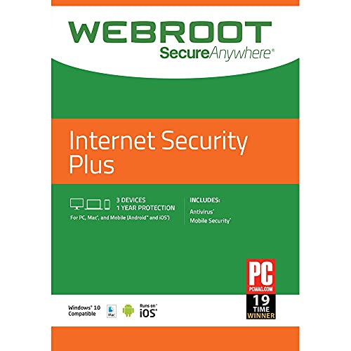 Webroot Internet Security Plus & Antivirus | 3 Devices/1 Year | 1PC+Android &Tablet/1Mac+Secure browser for iPhone & iPad | + Password Manager by LastPass®
