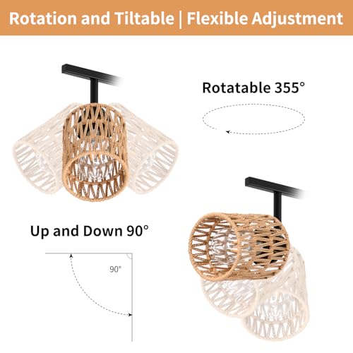 AIBISOD 5-Light Track Lighting Fixtures Ceiling E26 Rattan Farmhouse Boho Ceiling Track Lighting Directional Rotatable Modern Track Ceiling Light Fixtures for Kitchen Bedroom Living Room Hallway Foyer by AIBISOD - Image 4