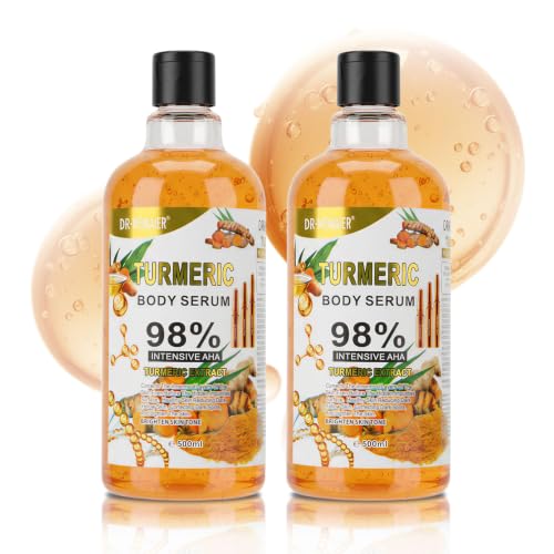 2X 500ml Turmeric Serum for Face & Body, Vegan Daily Moisturizing Skin Care for Sensitive Skin, Lightweight Facial Formula for Uneven-Looking Areas, Neck, Hands, Arms and Legs