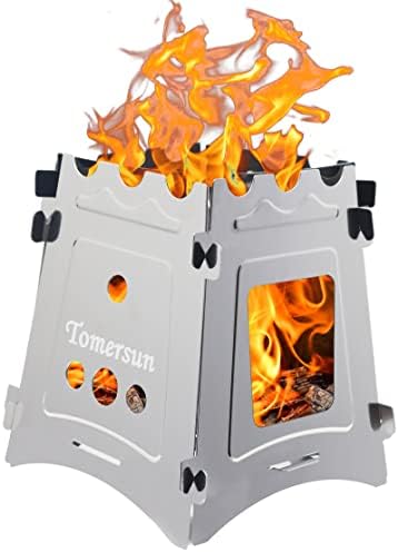 Camping Wood Stove Backpacking Stoves Portable Wood Stoves Folding Durable Camping Cooking Stove Stainless Steel Backpacking Stove Wood Burning Camp Stove Compact for Outdoor Hiking Camping Picnic BBQ