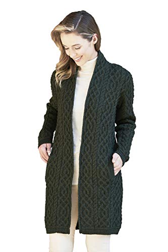 Aran Crafts Women's Cable Knit Wool Celtic Braid Edge to Edge (X4901-LG-AGRE) Army Green