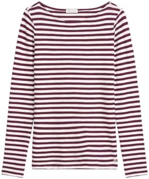 Marc OߴPolo Damen Langarmshirt mit U-Boot-Ausschnitt gestreift, Blau (Medium Blue Multi 01), M