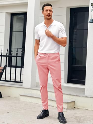 Image of Mens Chinos Slim Fit Pants Stretch Tapered Dress Pant Casual Trousers