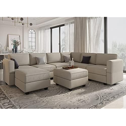 Belffin Modular Sectional Sofa with Storage Seat Oversized U Shaped Couch with Reversible Chaise Sofa Set with Ottoman Velvet Grey