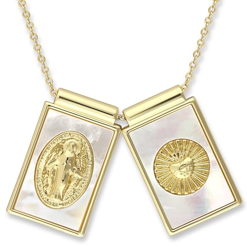 Escapulario Virgen Milagrosa y Sagrado Corazon de Jesus - Medallas Virgen Maria Collar Mujer Escapularios - Colgante de la Virgen Maria Joyeria Religiosa Catolicas Regalo Espiritual Con Caja Elegante