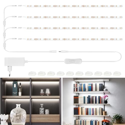 WOBANE Vitrinenbeleuchtung LED, 4er LED küchenunterbauleuchte mit Schalter,Superhell Unterbauleuchte,12V lichtleiste für Regale,Küche,Schrank,Kleiderschrank,4 x 50cm,120 LEDs,6000K Kaltweiß