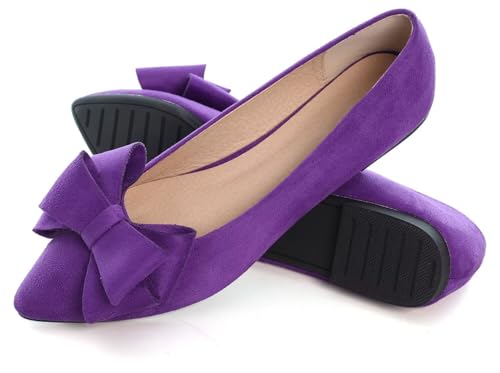 Image of SAILING LU Womens Bowknot Ballet Flats Pointy Toe Suede