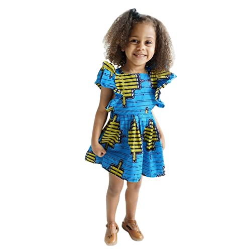 Flower Girl Dresses Buttery Feeling Ankara Traditional 1 to 6 Years Fly Sleeve African Dress Classic Cool