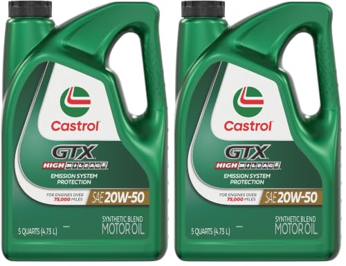 Image of Castrol GTX High Mileage 20W-50 Synthetic Blend Motor Oil, 5 Quarts, (Pack of 2)