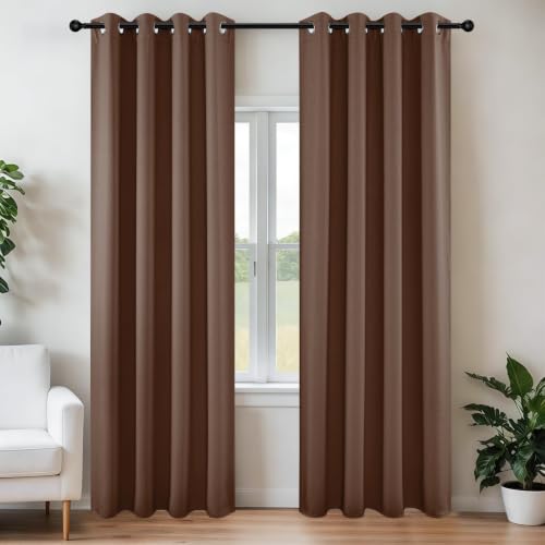 Image of Joydeco Blackout Curtains 84 Inch Length, Thermal Insulated Long Curtains & Drapes, Room Darkening Grommet Drapes for Living Room Bedroom Window (W52 x L84 Inch, Brown), (Pack of 20)