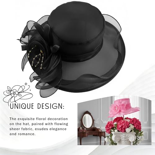 DRESHOW Women Organza Hat Church Cap Hats Clearance Kentucky Derby Cocktail Tea Party Wedding Flower Hat with Wide Brim - Image 5