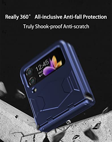 Ddj Shockproof Armor Samsung Galaxy Z Flip 4 Case, Z Flip 4 Case With Hinge Protection, Full-Body Durable Hard Pc Heavy Duty Semi-Auto Case For Galaxy Z Flip 4 5G - Blue(2022) #TOP5