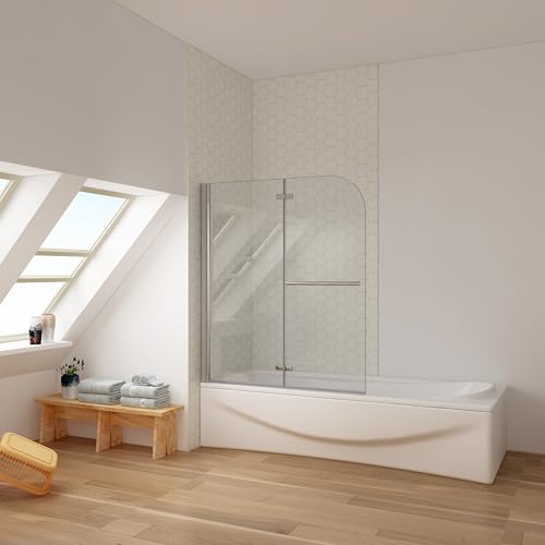 Ducha Casa 140x120cm Mampara de bañera plegable con bisagra, Cristal 6mm templado ANTICAL, Aluminio cromado