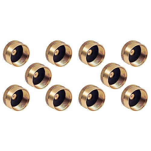 Bloepum 10 Pieces Solid Brass Refill Cap 1 LB Propane Bottle Cap Gas Tank Cylinder Sealed Cap Protect Cap for Outdoor Stove