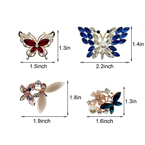 Fashion Butterfly Brooch Pins Set 4 Pieces Cute Insect Crystal Pearl Rhinestones Lapel Pins Sweater Shawl Clips Brooches Safety Pins For Women Girls #TOP5