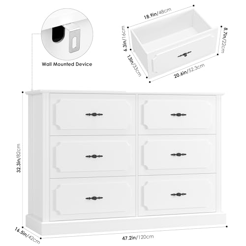 Farmhouse White Dresser with 6 Drawers - Style and Organize