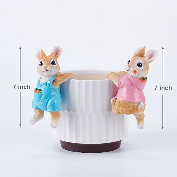 Image of The Decorshed Bunny Decor Garden Patio Decor - Rabbit Planter Hugger Pack of 2 Indoor Plants Decorations for Flower Pot, Cute Rabbits, Garden, Easter Decoration
