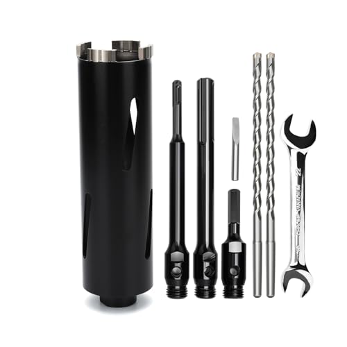 Corona de perforación 50 mm, longitud útil 200 mm con varilla Sds Plus 220 mm, SDS max 220 mm, varilla hexagonal 110 mm, broca de centrado 10 x 240 mm, para mampostería