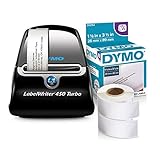 DYMO LabelWriter 450 Turbo Label Maker with 2 Bonus LW White Address Labels, 1-1/8-In. x 3-3-1/2-In., 2 Rolls of 350 Labels