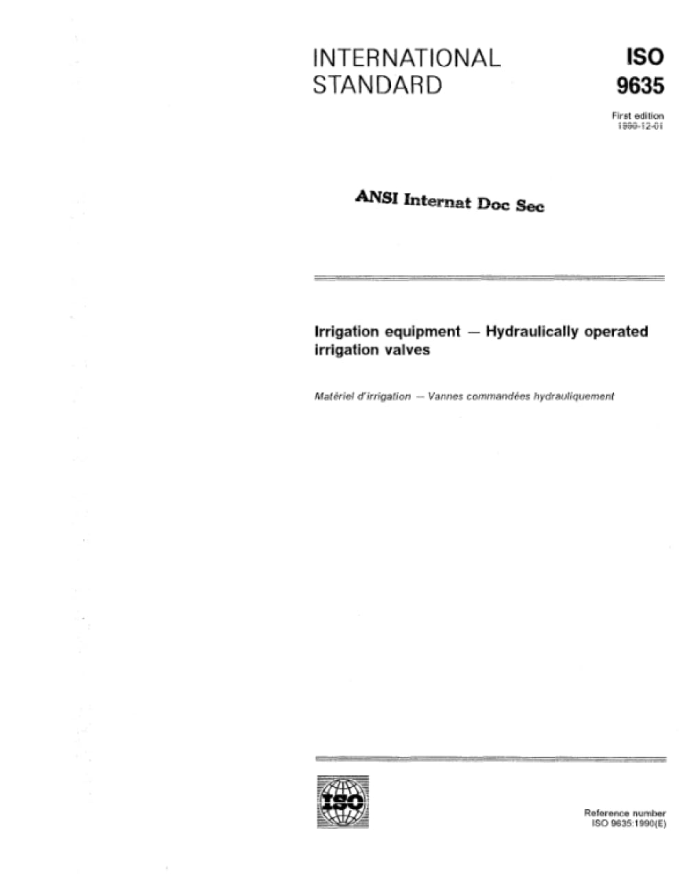 Válvulas de irrigación hidráulicas ISO 9635:1990 para sistemas de riego por goteo automatizado