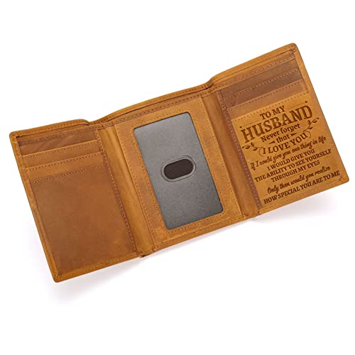 Men's Leather Wallet - to My Husband - Engraved Trifold Wallets for Credit Cards Paper Money Photo - Birthday Valentine Gifts From Wife (How Special U R to Me)