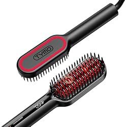 TYMO Hair Straightener Brush - Upgraded Ionic Compact Straightening Brush for Women with Wave-Design Bristles, Fast, Smooth Styling, Lightweight Hot Comb & Travel Flat Iron, 1 Billion Ions, Black
