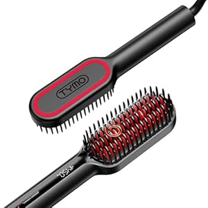 TYMO Hair Straightener Brush – Upgraded Ionic Compact Straightening Brush for Women with Wave-Design Bristles, Fast, Smooth Styling, Lightweight Hot Comb & Travel Flat Iron, 1 Billion Ions, Black