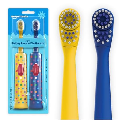 Amazon Basics Kids Battery Powered Toothbrush, 2 Count, 1 Pack (Previously Solimo)