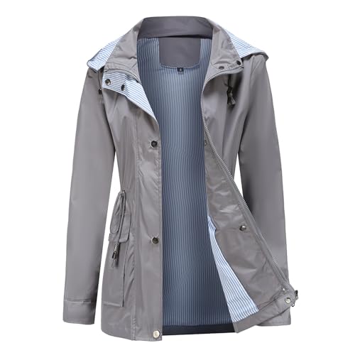 DABAOK Veste coupe-vent à capuche avec fermeture éclair et chapeau amovible - Veste légère, F,...