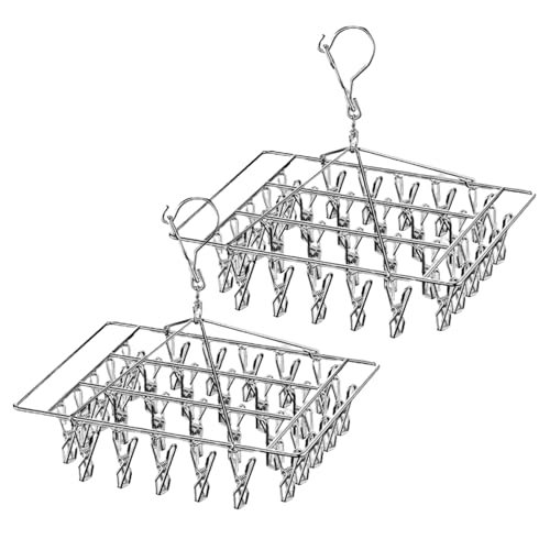 NLONLL 2 Pieces Socks Drying Rack with 30 Clips Clothesline Socks...