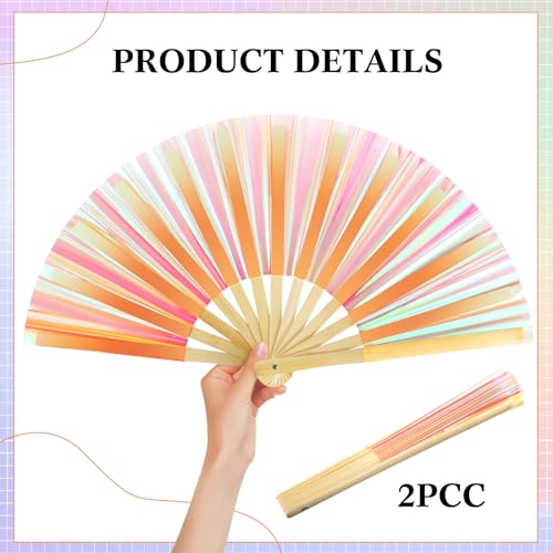 Image of Maitys Large Rave Fan Folding Handheld Fans 13'' Clap Fans for Line Dancing Clack Fan Holographic Festival Accessory for Martial Art Gift Performance, Includes 2 Pouch