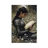 Affiche imprim�e Chevalier f�minin lisant sur l'herbe Style acad�mique fonc� (24)