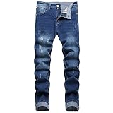 Blue Jeans for Men - Skinny Jeans Slim Fit Stretch Ripped Denim Pants - Pantalones de Hombre Distressed Tapered Leg Pencil Jeans Casual Hip Hop Cargo Pockets Jean Trousers, Blue 5873, Size 40