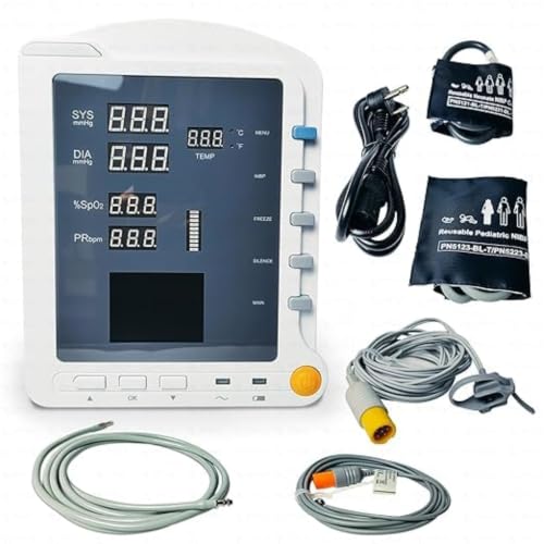 Image of OTICA CMS 5100 Patient Monitor for Hospitals with Pediatric Accessories | Measures Heart Rate, SpO2, arm blood pressure & temperature with Vital BP Monitor for hospital patient monitoring