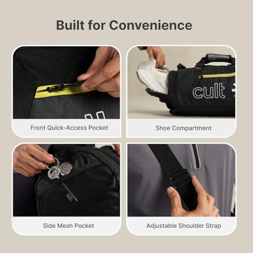 Image of Cultsport 35 Litre Gym Bag for Men & Women Large Sports & Travel Duffle with Shoe Compartment, Water-Resistant Fabric, Side Mesh Pocket, Adjustable Shoulder Strap & Comfortable Handles - Black