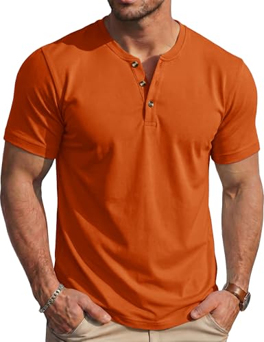 MAGCOMSEN Men's Henley Short Sleeve Shirt Cotton Lightweight T-Shirts Casual Stylish Shirts Summer Basic Solid Tees Dark Orange