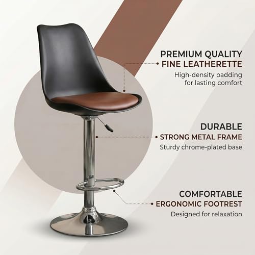 Image of RW Rapid Bar Stool Chair with Height Adjustable Design, Padded Seat & Footrest | Modern Metal Counter Stool for Kitchen, Home, Bar & Cafe Seating | Durable Comfort Chair| (Black & Tan, Set of 1)