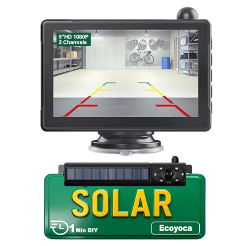Ecoyoca Solar Wireless Backup Camera 5'' HD Split-Screen Monitor Reversing Camera Stable Signal Dual...