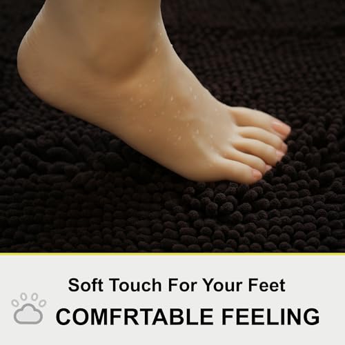 Image of Bathroom Rugs Sets 2 Piece, Extra Soft Chenille Bath Mat Ultra Absorbent Bathroom Rug, Bathroom Mat with Sturdy PVC Non-Slip Bottom, Machine Washable Bath Rugs (20x32 Inch + 16x24 Inch, Coffee)