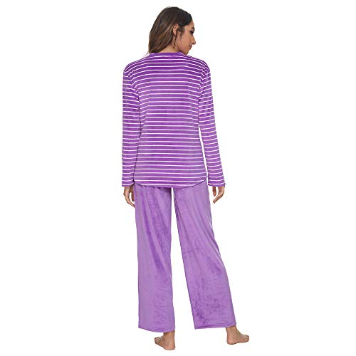 U2SKIIN Conjunto de pijama feminino de lã, listrado, pijama feminino macio, Violet-white Stripe/Viol