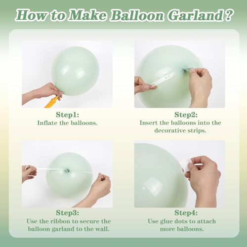 Image of Sage Green Balloon Garland Arch Kit with Metallic Gold Balloons