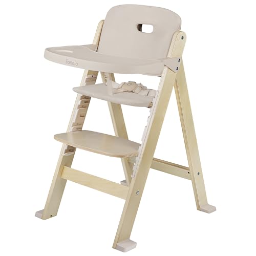LIONELO Floris trona de madera para bebé 3 en 1, trona de bebe, silla alta regulable, de 6 a 36 meses/hasta 12 años, cinturones de seguridad de 5 puntos, hasta 15 kg / 40 kg (Beige)