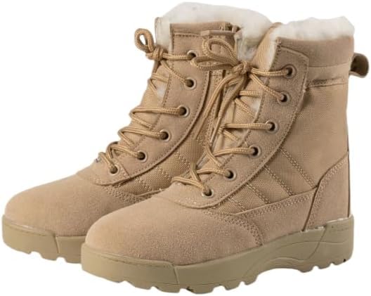 Hhhchpm Hiking Boots Girls Boys Summer Camp Waterproof Anti-collision Non-slip Desert Boots Military Fan Shoes Children's Work Boots (Sand Plush,3.5)